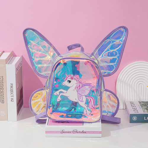 New Fashion Laser Butterfly Wing Backpack for Kids, Cute Unicorn Transparent TPU Trendy Backpack