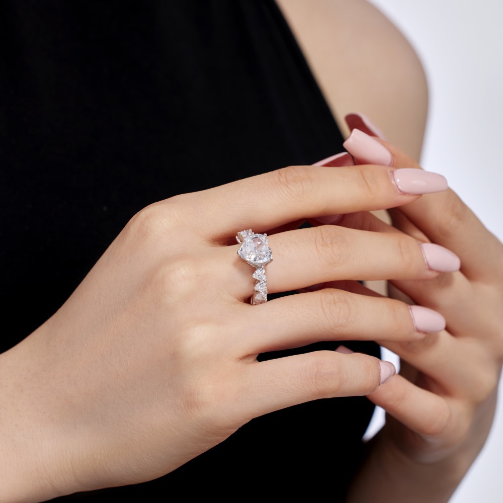 7g Weight Zircon Inlay Material Open Rings, Rings Classification 5, 9, Adjustable Ring Size 1 Piece Quantity Holiday, Daily Occasion 925 Sterling Silver Material Heart Shape Pattern Women's Gender Plating, Inlay Design Basic, Simple Style, Classic Style Style 925 Sterling Silver Zircon Heart Shape Open Rings Rings 75