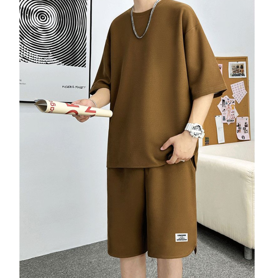 Summer 2024 New Waffle Casual Sports Short-sleeved Suit Cool Short-sleeved T-shirt Lightweight Breathable Half-sleeved Shorts