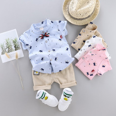 0-4歳児向け、夏用半袖Tシャツとプリント柄のショートパンツの2点セット、男の子用クロスボーダーセット、1点から卸売対応