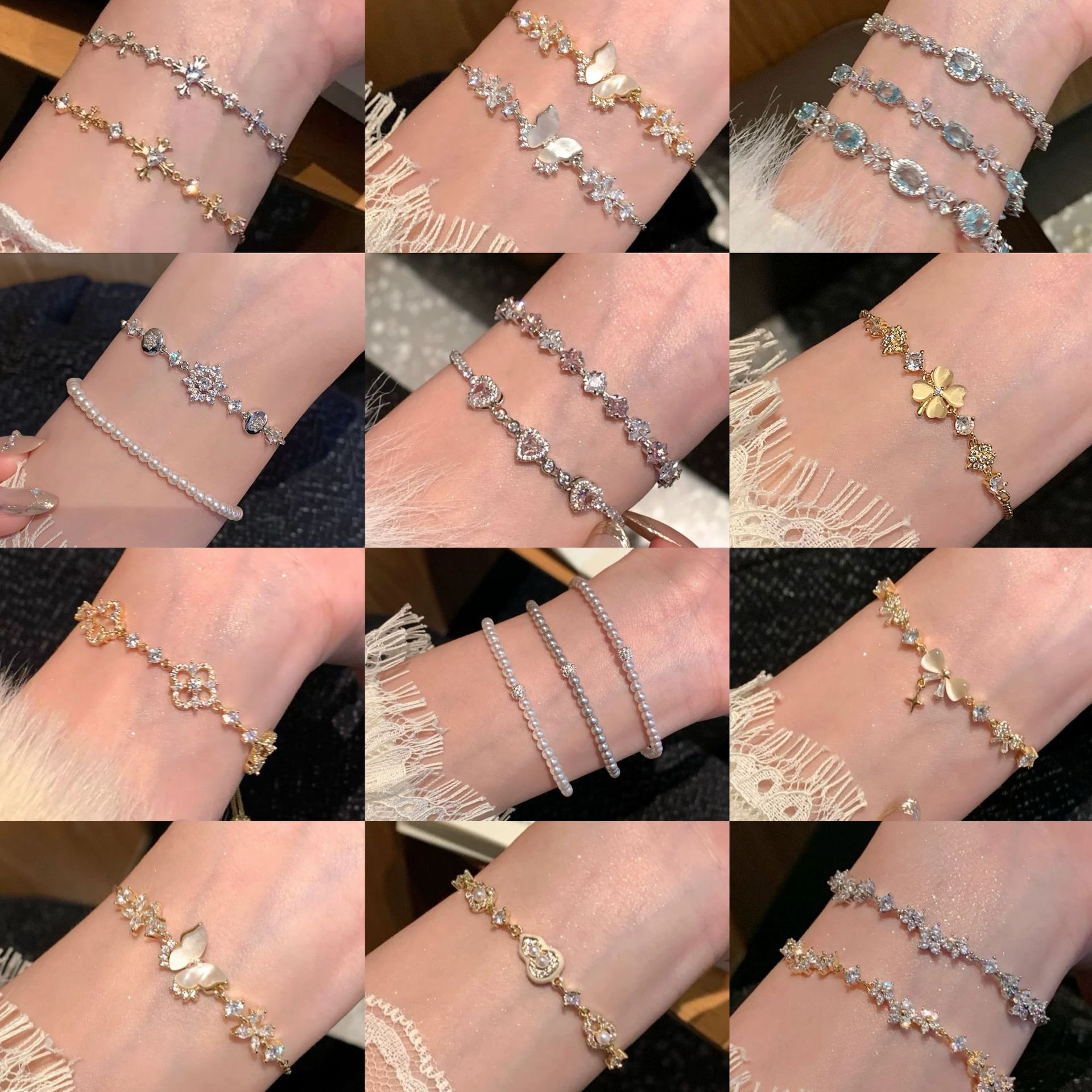 French Retro Zircon Flower Bracelet, Light Luxury and High-End Bracelet, Simple, Fashionable, Exquisite and Versatile Bracelet for Women