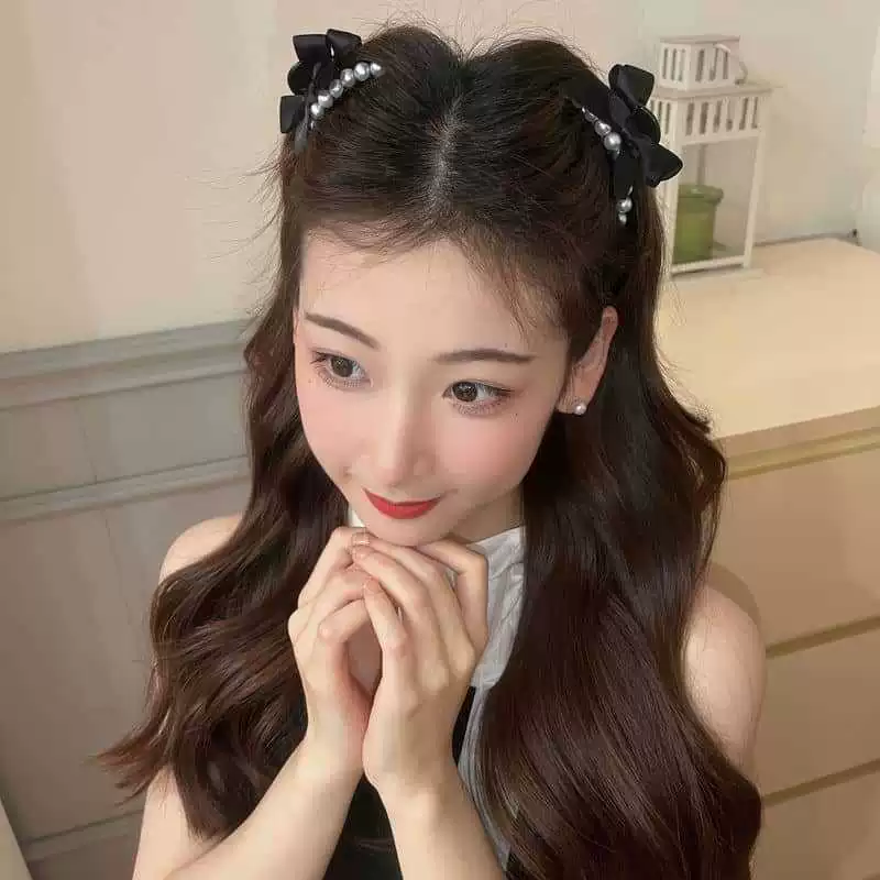Hairgrip from pearl with bow, bangs, hairpins, crab pin, shark, Korean style, internet celebrity