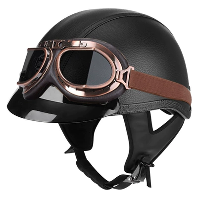 Motosiklet kaskı (dəbilqə) — fashion pedal locomotive universal electric car - black-leather-brim-bronze-mirror-m56-57cm