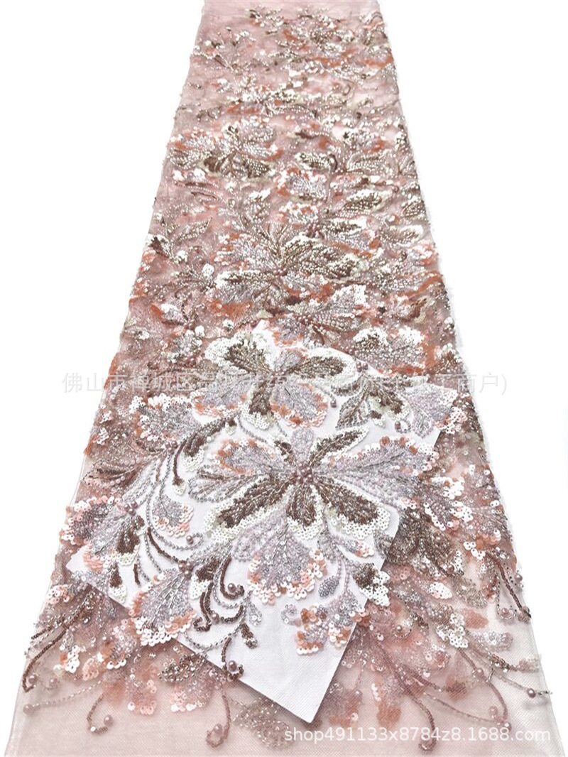 Flores grandes tejidos de malla de cuentas de clavos pesados mezclados color sequela perla bordada vestido de noche vestido de boda image 7