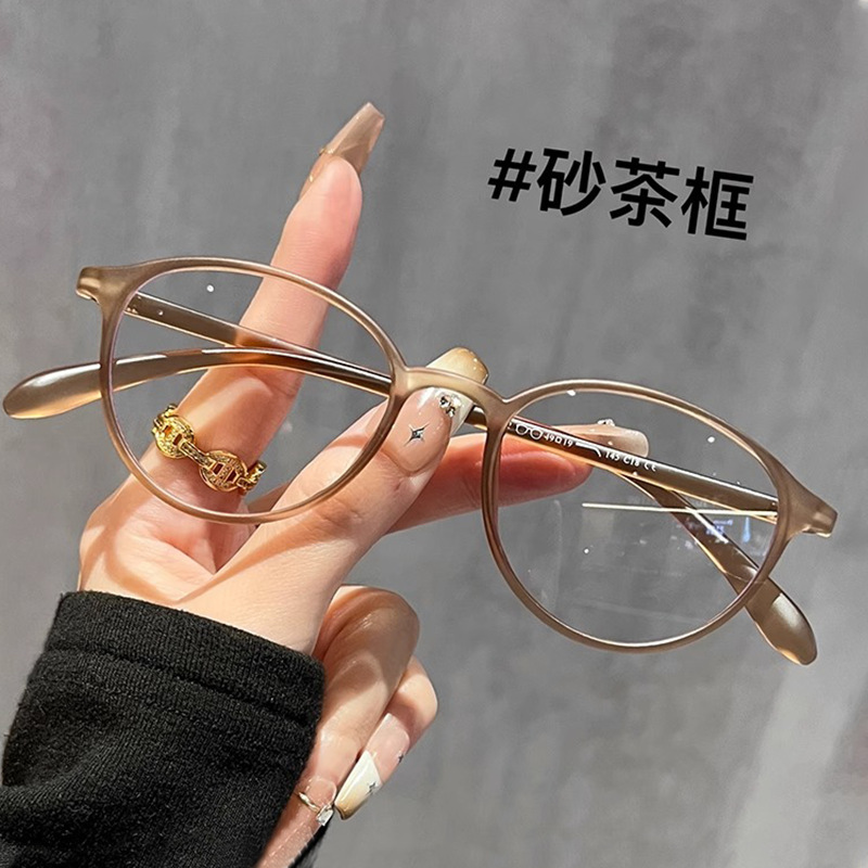ハイエンドの超軽量小型楕円形メガネフレーム近視メガネは、女性用の度付き茶色のフラットミラー抗青色光小型フレームを装備できます|undefined