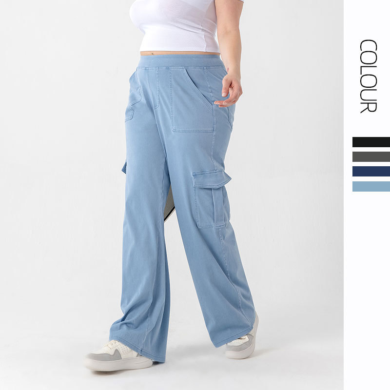 Europa y América Nuevo más el tamaño de alta elástica multi-Bolsillo Denim fitness overoles de las mujeres de cintura alta adelgazamiento de la cadera de elevación de los deportes pantalones Casuales