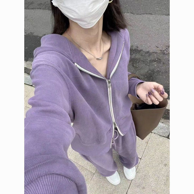 時尚套裝網紅女運動服春秋季新款韓版連帽拉鏈衛衣休閒長褲兩件套