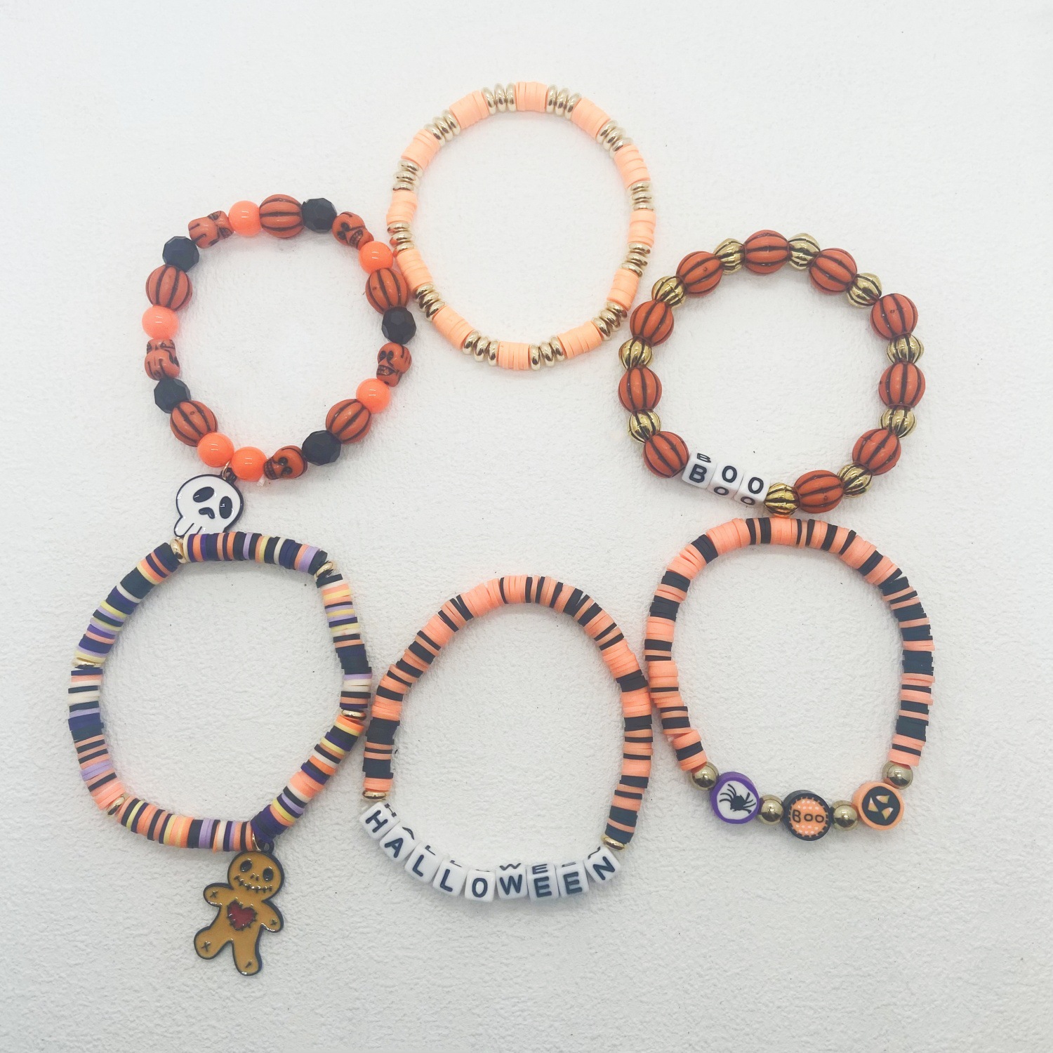 Ensemble de bracelets en perles thème halloween citrouille fantôme_voghion.com