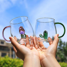 带把手立体造型可爱水杯高硼硅透明玻璃单层杯家用牛奶果汁杯