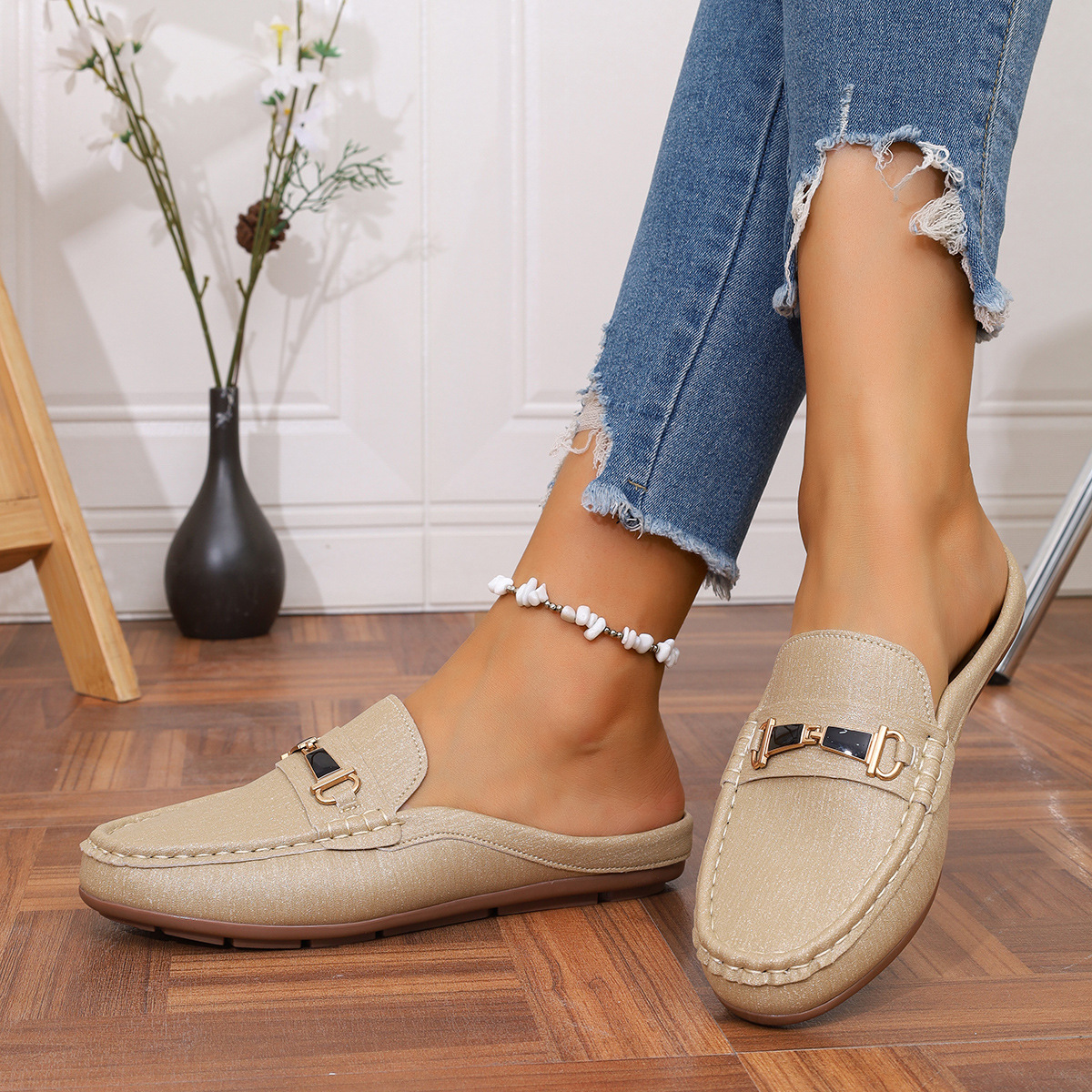 Mocasines Destalonados Planos para Mujer de Cuero Artificial para Banquetes