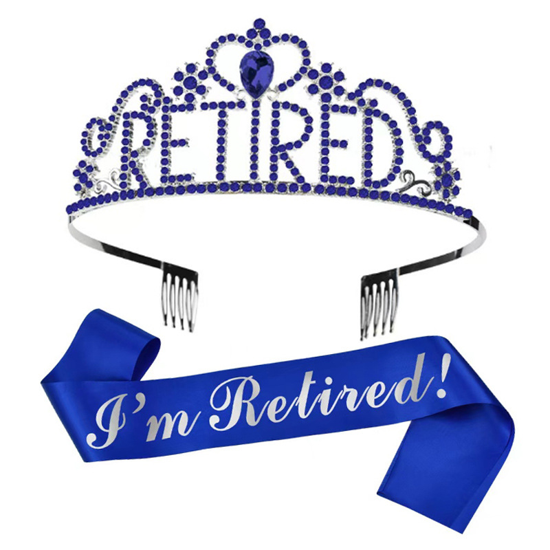 Conjunto de tirantes de corona de fiesta de graduación europea y americana Letras RETIRED Corona de diamantes Tocado de fiesta de jubilación al por mayor