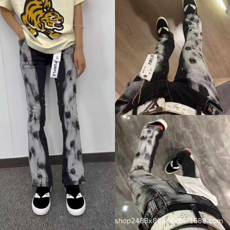 2026 Retro Trendy Brand Graffiti Inkjet Stretch Flared Jeans for Men High Street American Style Elastic Straight-Leg Curved Pants 2026 Retro Trendy Brand Graffiti Inkjet Stretch Flared Jeans for Men High Street American Style Elastic Straight-Leg Curved Pants
