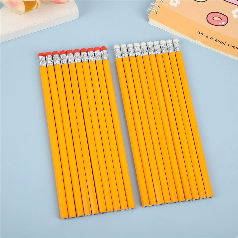 Точечный желтый карандаш с кожаным наконечником HB, деревянный карандаш, студенческие учебные канцелярские принадлежности, шестиугольный карандаш, оптовая продажа