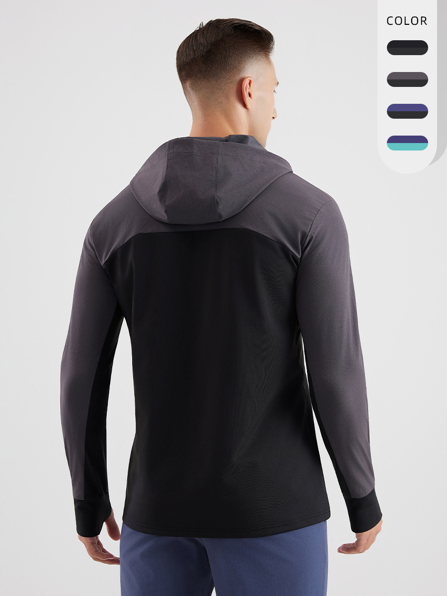 Deportes suéter con capucha de los hombres de otoño e invierno al aire libre correr fitness a prueba de viento cálido forro polar con capucha chaqueta deportiva casual