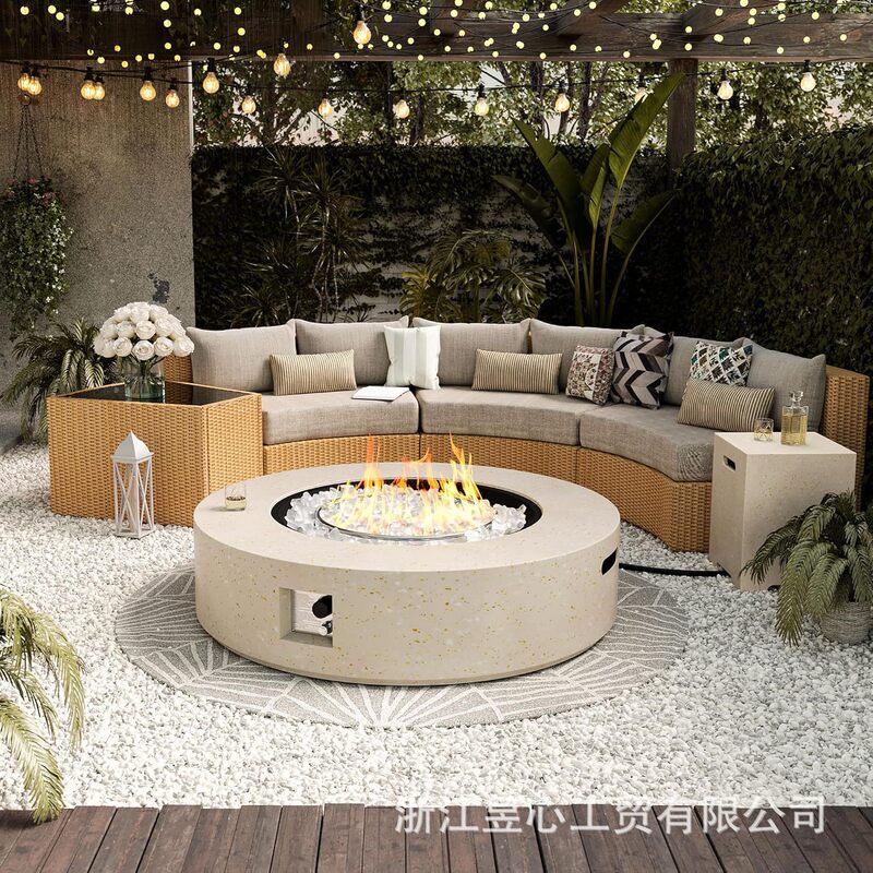 42inch Outdoor Propane Gas Brazier Table 5000Btu Concrete Round Brazier for Outdoor Patio