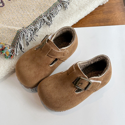 Baby Retro Boeken Shoes with Fleece Warmth Cotton Shoes Winter New Girls' Korean Version Double Cotton Leather Shoes Dou Dou Shoes