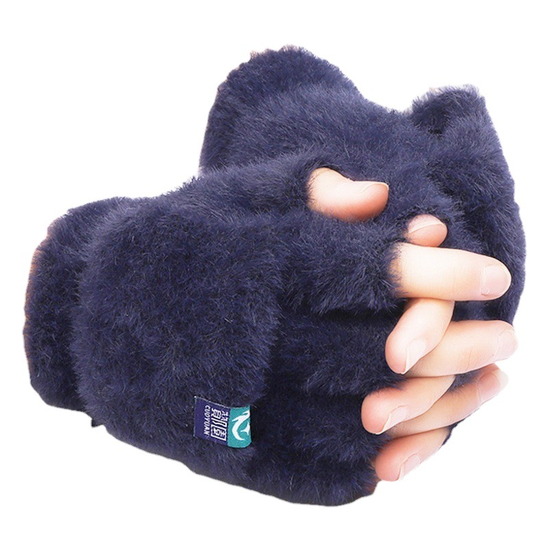 Guantes de felpa gruesos de imitación de visón y nailon a prueba de frío, guantes cálidos sin dedos para estudiantes al aire libre, otoño e invierno