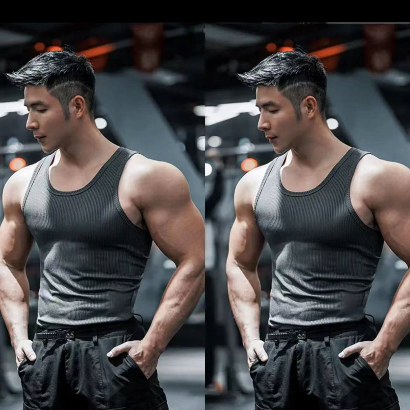 Trendy running sweat-absorbent wet stretch tights training sports vest men's sleeveless fitness clothes summer men's