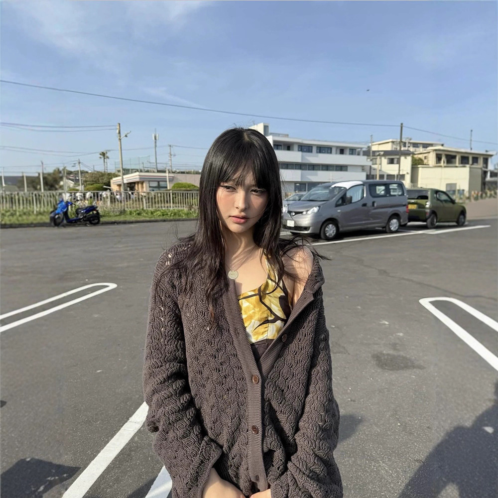 In-Stock Jacquard Hollow-Out Loose Long-Sleeve Sweater Knitwear 2025 Autumn Women's Single-Breasted Coat Coyse*O