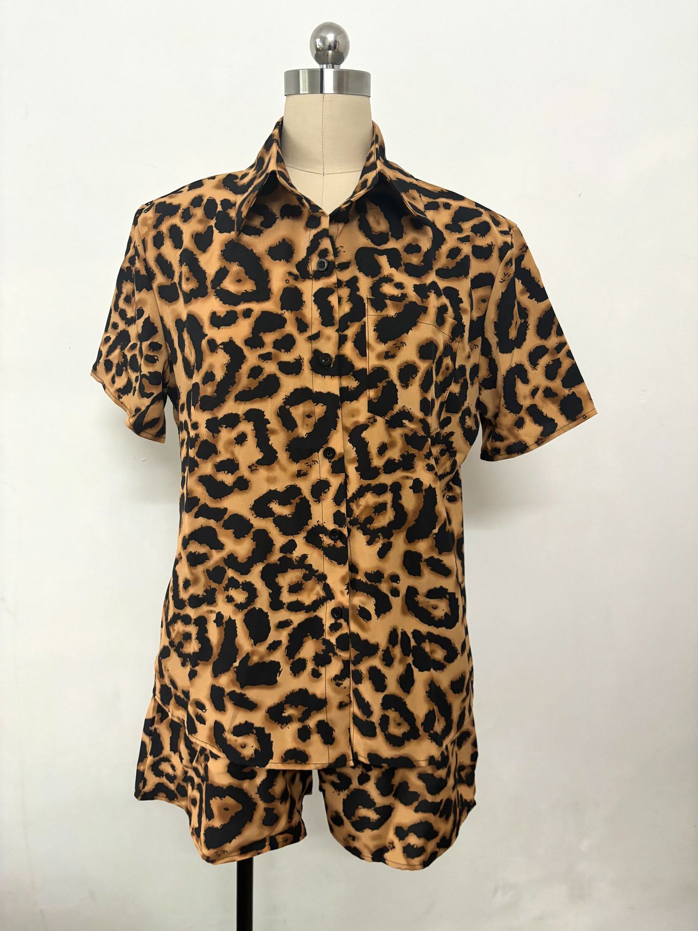 Shorts Co-ord Set Sets Type Holiday Women's Streetwear Leopard Polyester Printing Button Shorts Co-ord Set Shorts Sets