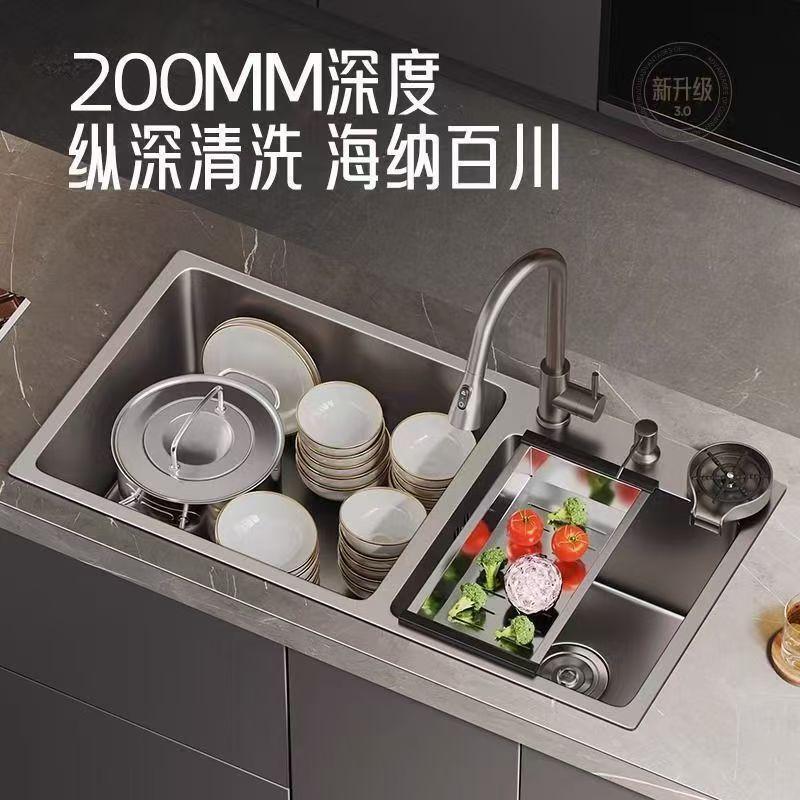 厚みのある黒のナノステンレス鋼のシンクシングルシンクキッチンシンク手作りの食器洗いシンクシンクカウンタートップシンク|undefined