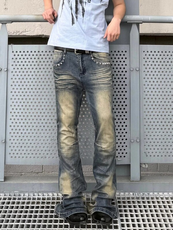 Vintage men's slim-fit skinny jeans, spring and autumn Korean style casual youth stretchy personalized ripped trendy pants