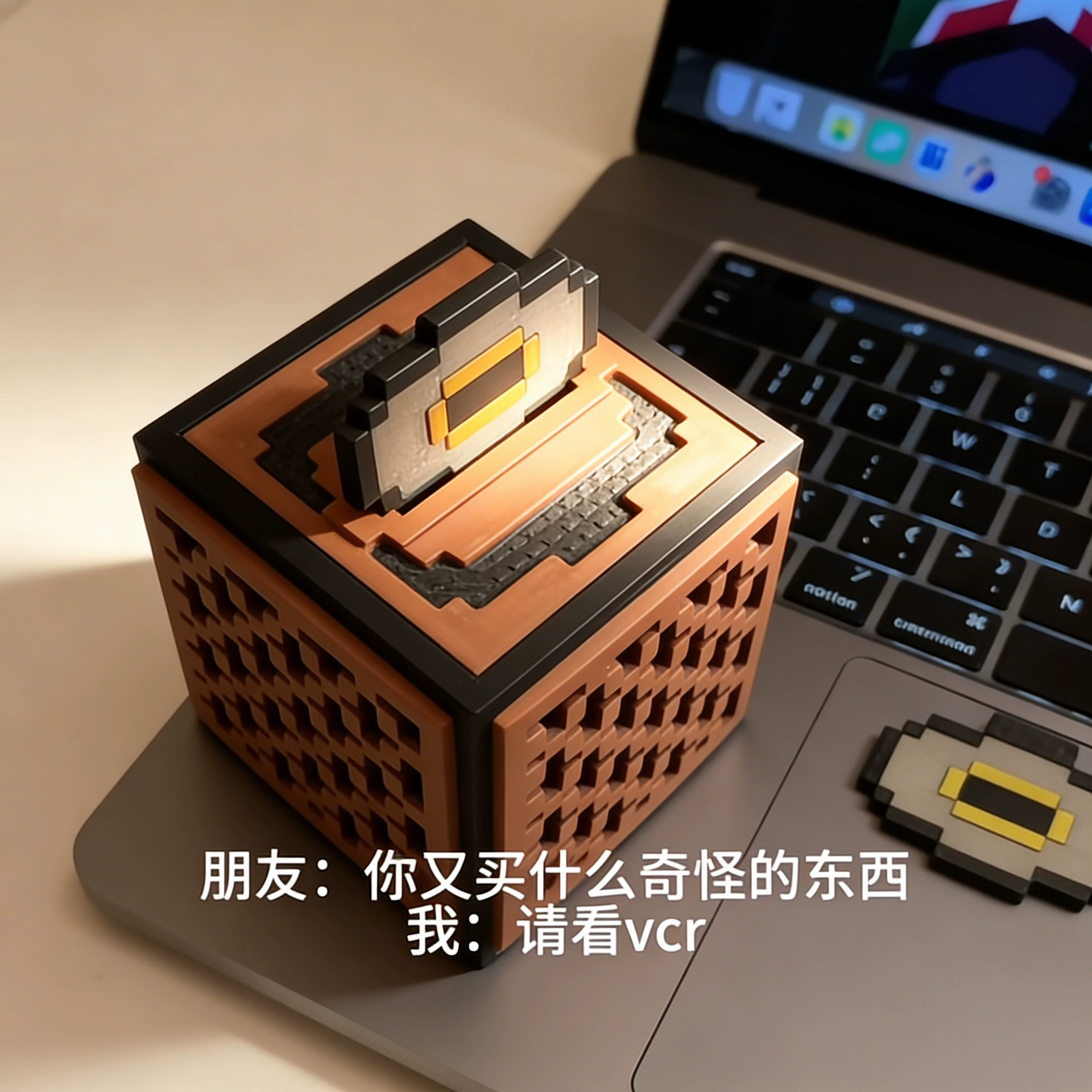 Music Box (Minecraft) 3D Printed Record Player, Table Handle Minifigure Toy, Bluetooth Option