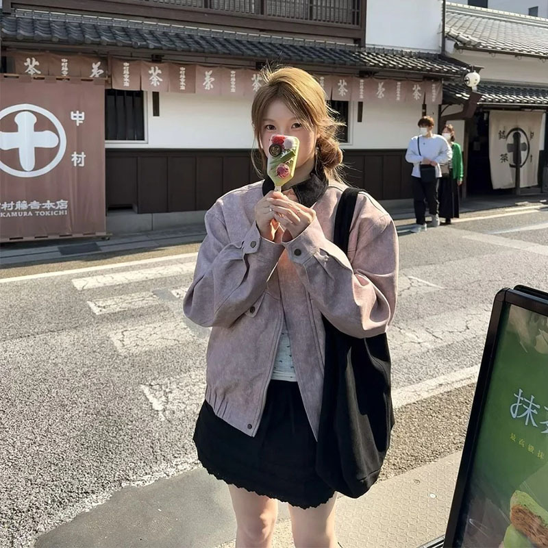 2025年秋季新款韩国东大门甜美休闲翻领拉链宽松显瘦夹克外套女|undefined