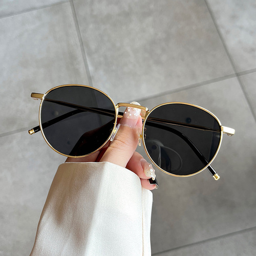 Qianai retro round-frame sunglasses for women Internet celebrity metal-rimmed small-frame sunglasses Korean version new fashion sunshade glasses for men