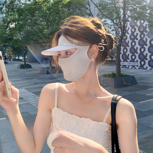 Sun Protection Face Mask Hat Brim Face Gown Women Summer UV Blocking Ice Silk Full Face Sunshade Breathable Trend Wholesale