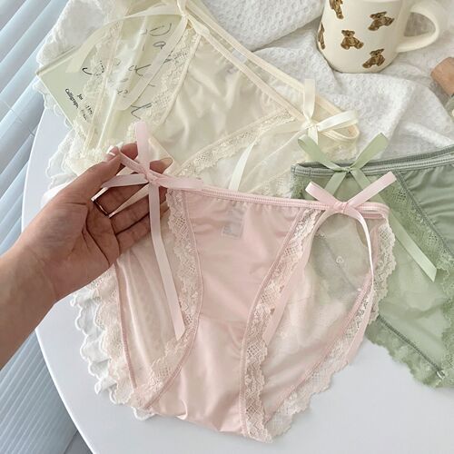 南巷清风~法式缎面女生纯欲蕾丝女士性感高叉内裤女新款无痕薄款