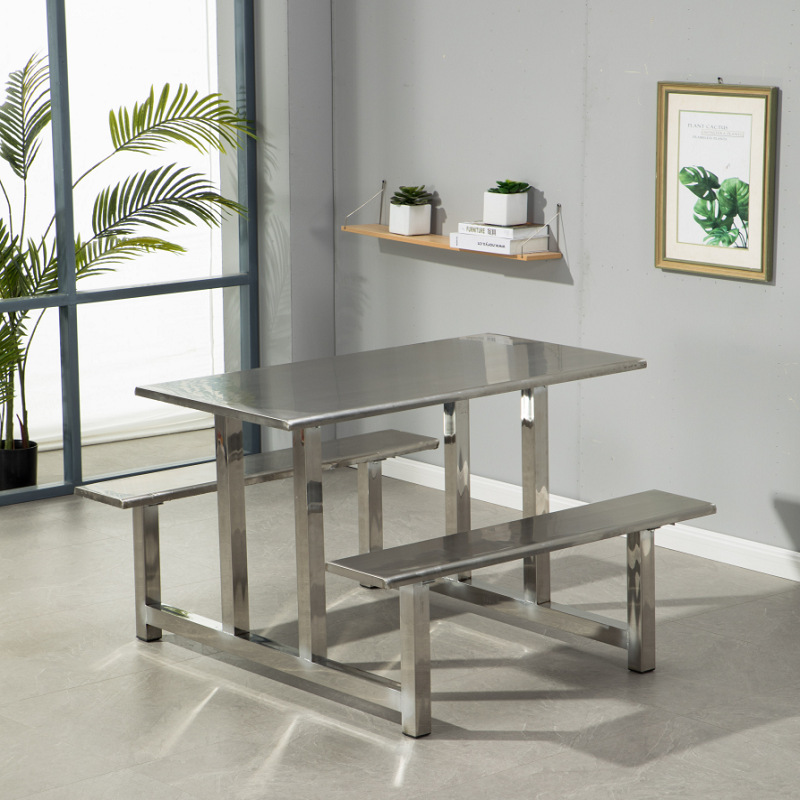 Mesa y silla de comedor para empleados, escuela, empresa, comedor, fábrica, comedor de acero inoxidable, mesa y silla de comedor para 4 personas, 6 personas, 8 personas