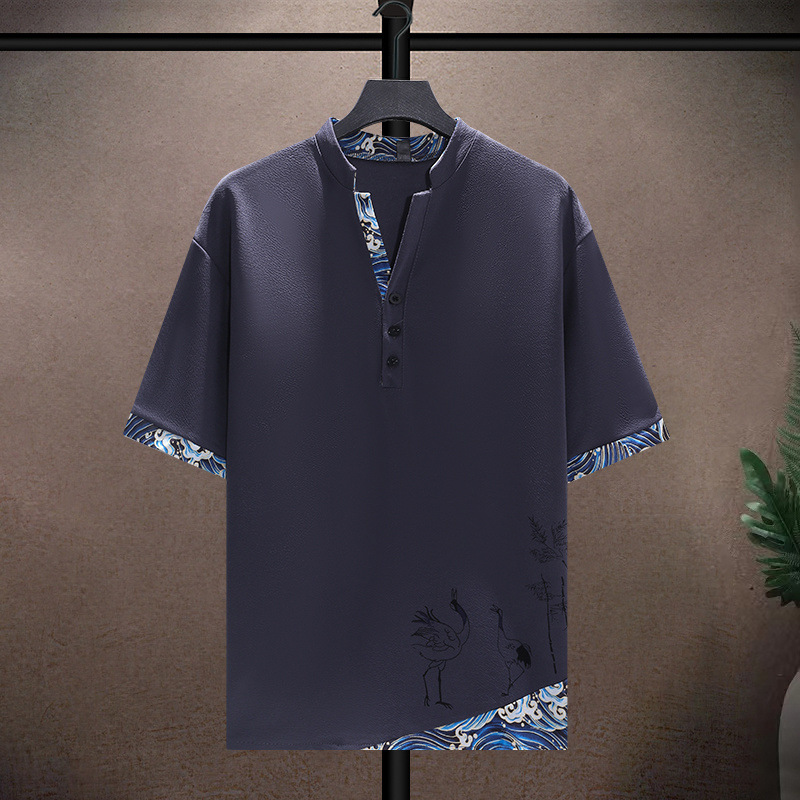 Men's Clothing Ice silk suit men's summer thin Tang suit short sleeve casual large size style men's loose Hanfu suit_voghion.com