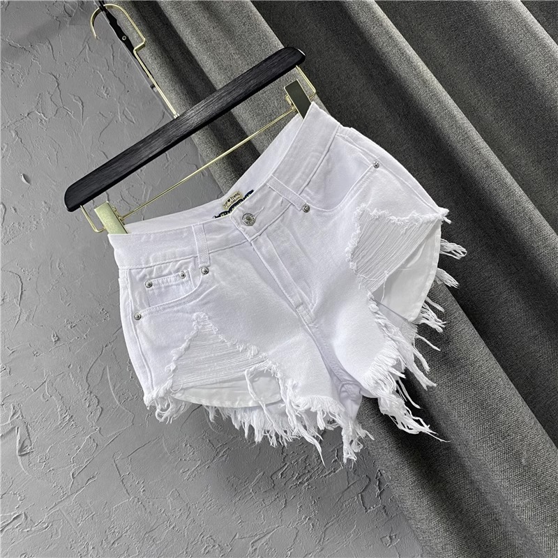 European and American Fashion Low-Waist Shorts Women's Raw Edge Pants 2025 New Summer White Jeans Ripped A-Line Hot Pants Trendy