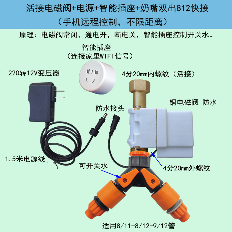 Válvula solenoide suelta + fuente de alimentación + Smart Socket + pezón doble salida