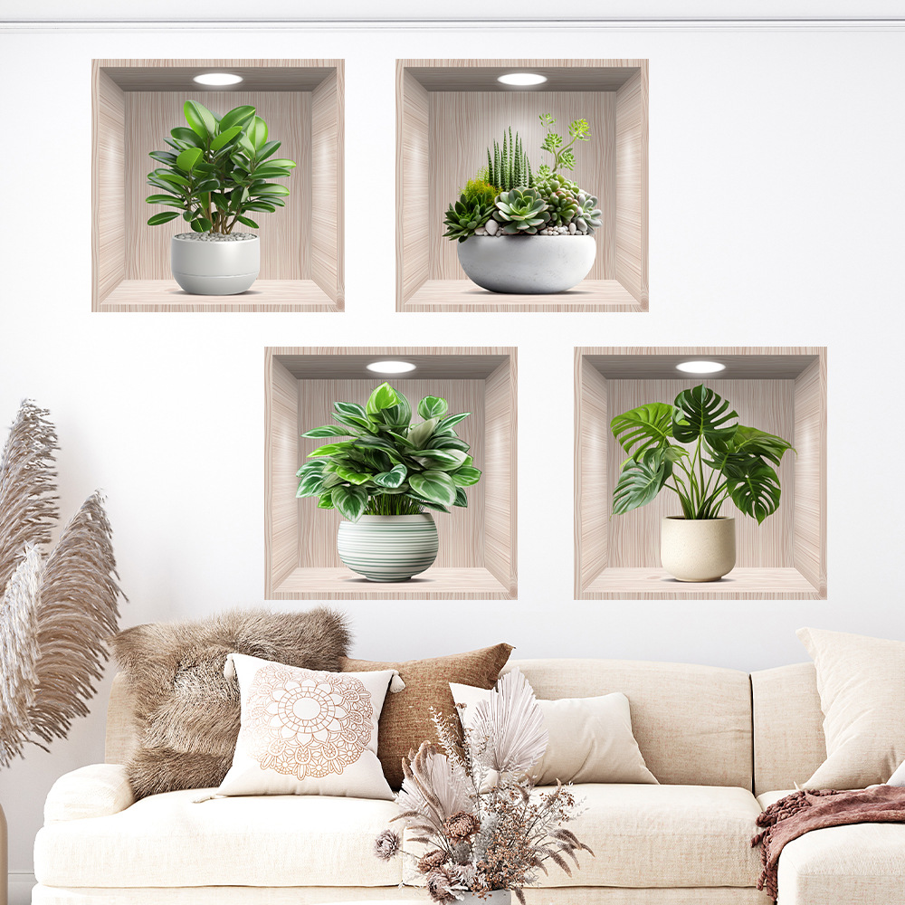 Lightweight Dd3380 New Style Green Plant Potted Leaf Sticker Wallpaper for Room and Living Room Wall Decoration