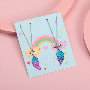 New Cross-Border Hot Selling Gradient Color Heart Kidsren's Necklace Good Friend Necklace Bff Heart-Shaped Stitching Friendship Necklace