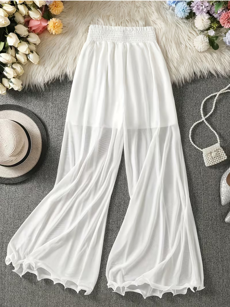 New European and American Cross-Border Women's Summer Wide-Leg Pants with Ruffles and Flared Hem Casual Long Pants