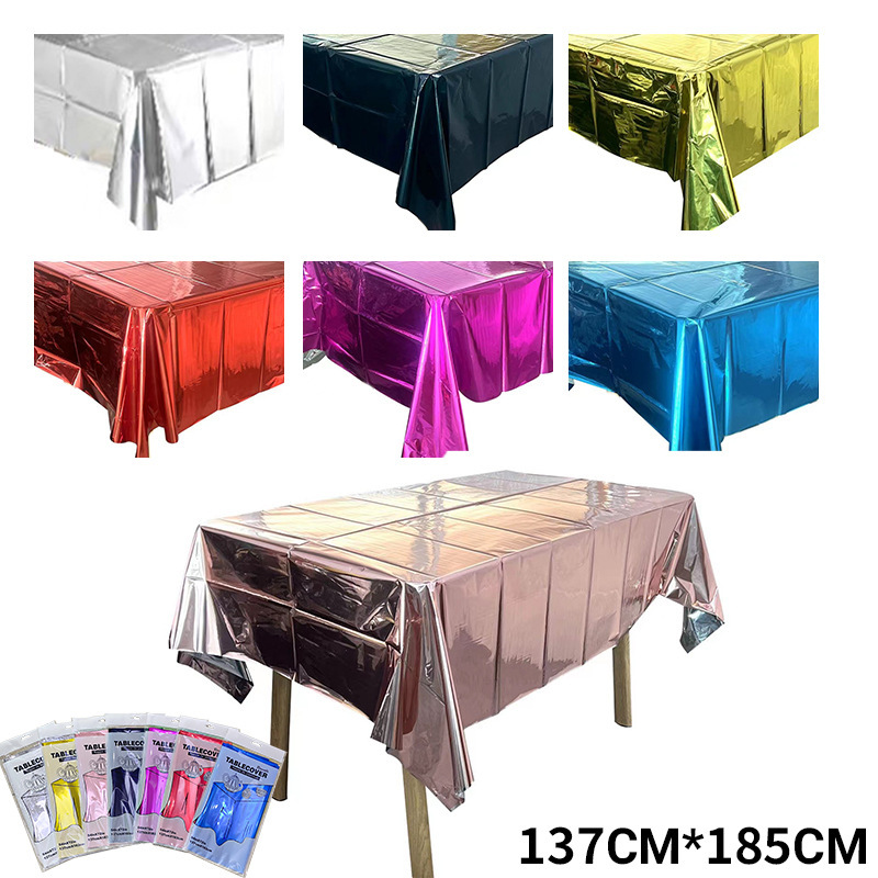 Fondo de pantalla CPP de fiesta de papel de aluminio transfronterizo rosa rojo láser niña cumpleaños boda mantel desechable suministros de fiesta image 3
