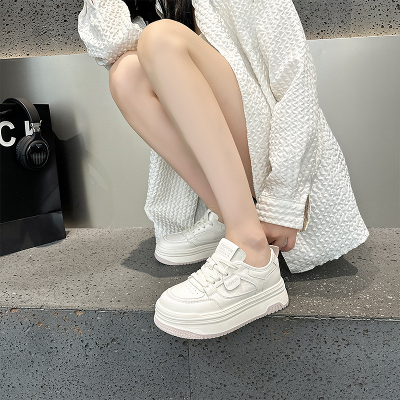 真皮小白鞋女2025秋季新款学生板鞋女韩版厚底系带休闲鞋女德训鞋|undefined