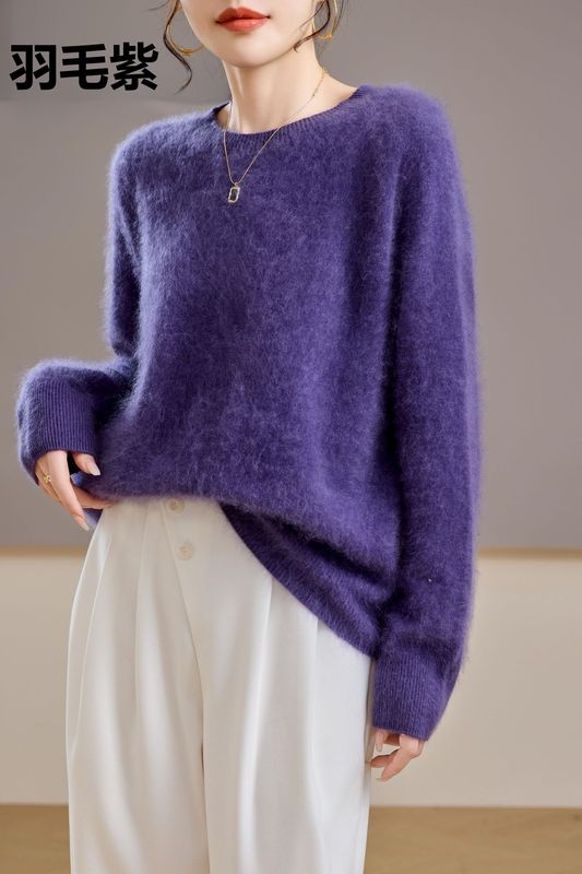 【起毛シリーズ】カシミヤ5% ウール95% ラウンドネック/Vネック シームレス起毛カシミヤセーター レディース セーター 25年新作|undefined
