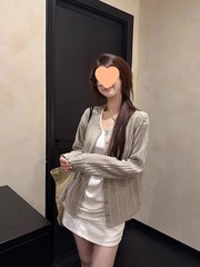 韩系正反两穿长袖针织开衫2025秋季新款V领坑条气质外套上衣女潮