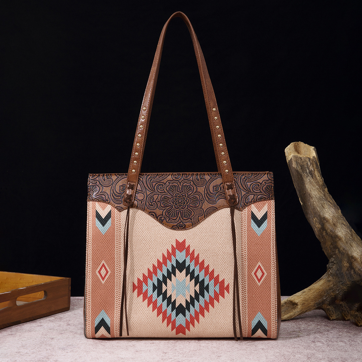 Western-Handtasche mit einer Schulter aus bedruckter Baumwolle und Leinen für Damen im Bohemian-Stil_voghion.com