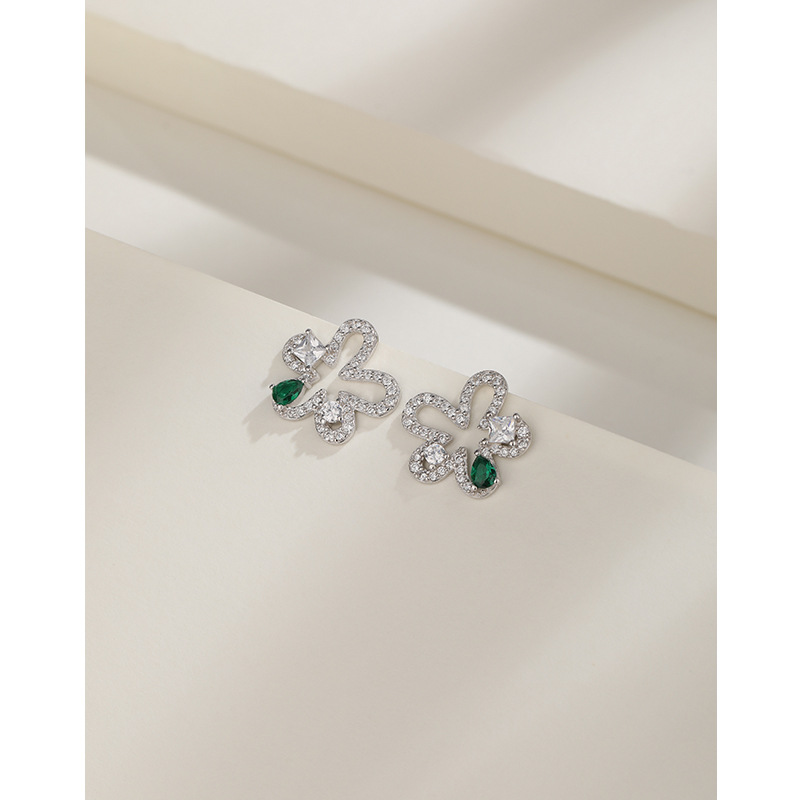 S925 plata esterlina con incrustaciones de circón flor Stud pendientes hembra nicho diseño Luz de lujo de alto grado retro pendientes de temperamento