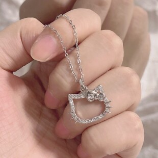 Cartoon Kitty cat diamond necklace fashion girl heart student girlfriends clavicle chain niche design sense sweater chain
