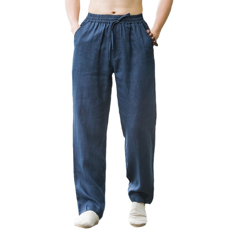 Pantalones de lino de los hombres de verano fino transpirable 2023 nuevos jóvenes y de mediana edad de algodón Lino de pierna ancha pantalones casuales más tamaño marca de moda
