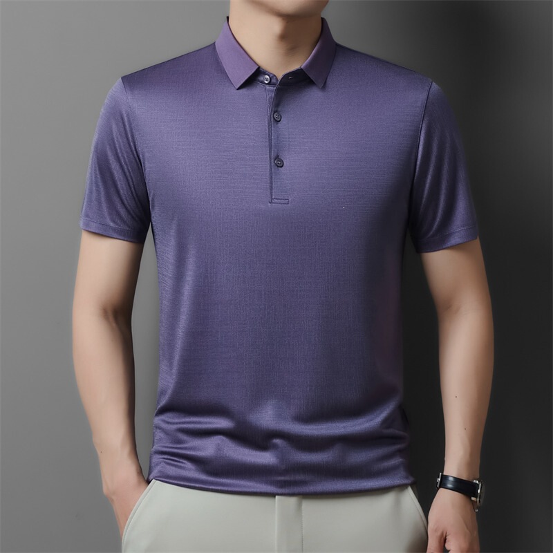 Simple and Luxurious Versatile Men's Clothing, High-Quality Casual Business Solid Color Short-Sleeved Tops, Summer Middle-Aged Dad's Anti-Wrinkle Polo Shirt for Men