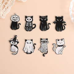 クロスボーダー熱売両面アクリルハロウィーン黒猫耳飾りネックレスキーホルダーアクセサリー