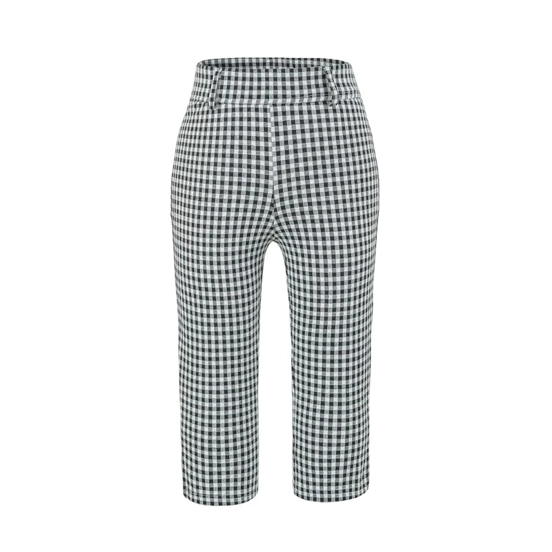 European and American style hot girl capri pants, high-waisted, hip-enhancing, plaid, side-slit, tight-fitting, cropped casual pants for women