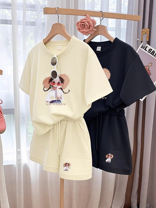 インスタイルパジャマ夏の漫画寮は家の服の外で着用できます新しい半袖ショーツツーピースセットカジュアルスポーツ|undefined